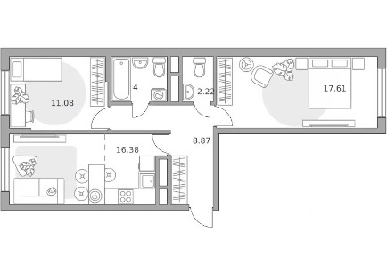 Продается 2-комн. квартира, 60,16 м²