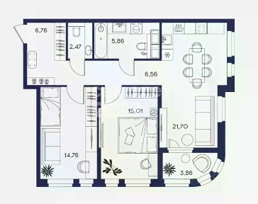 Продается 2-комн. квартира, 76,98 м²